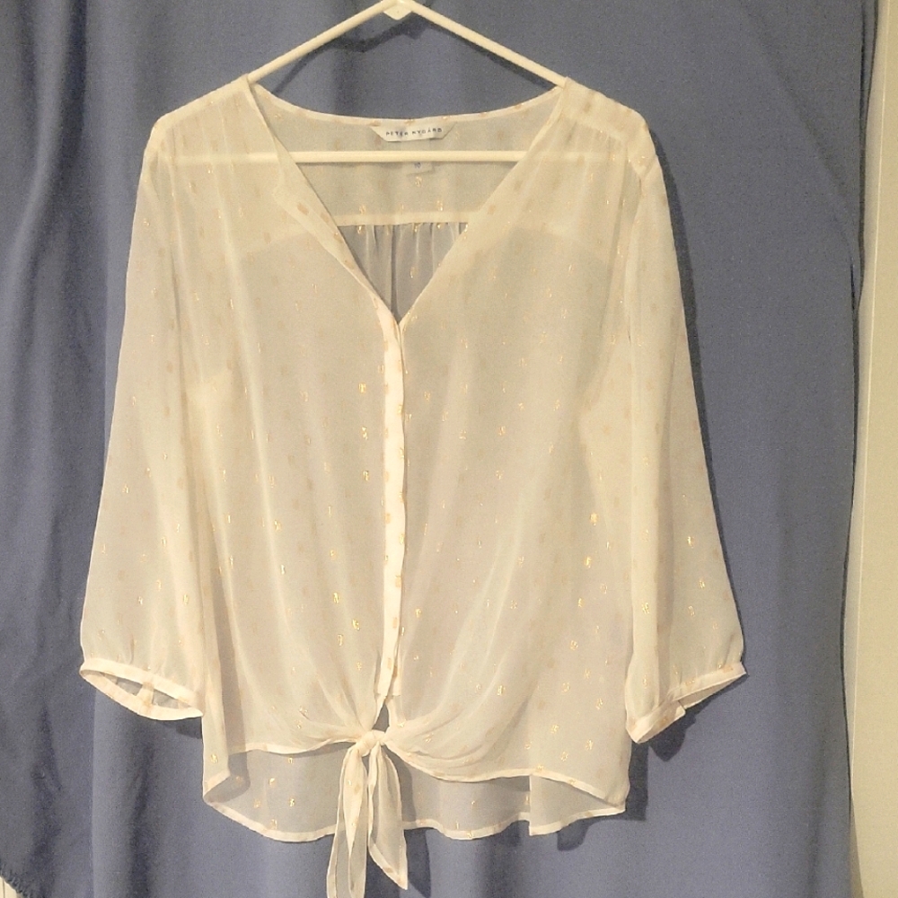 Peter Nygard Sheer White And Gold Blouse SZ 10